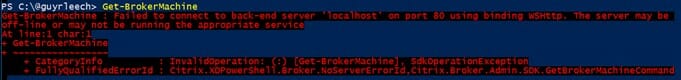 Screenshot: PowerShell output from running Get-BrokerMachine